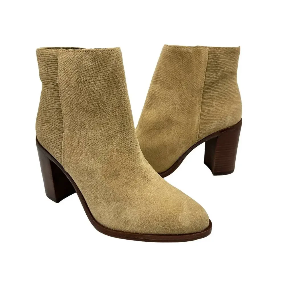 NEW Vince Camuto Paitrilla Tan Suede Snake Skin Print Zip Up Bootie Ankle Boots